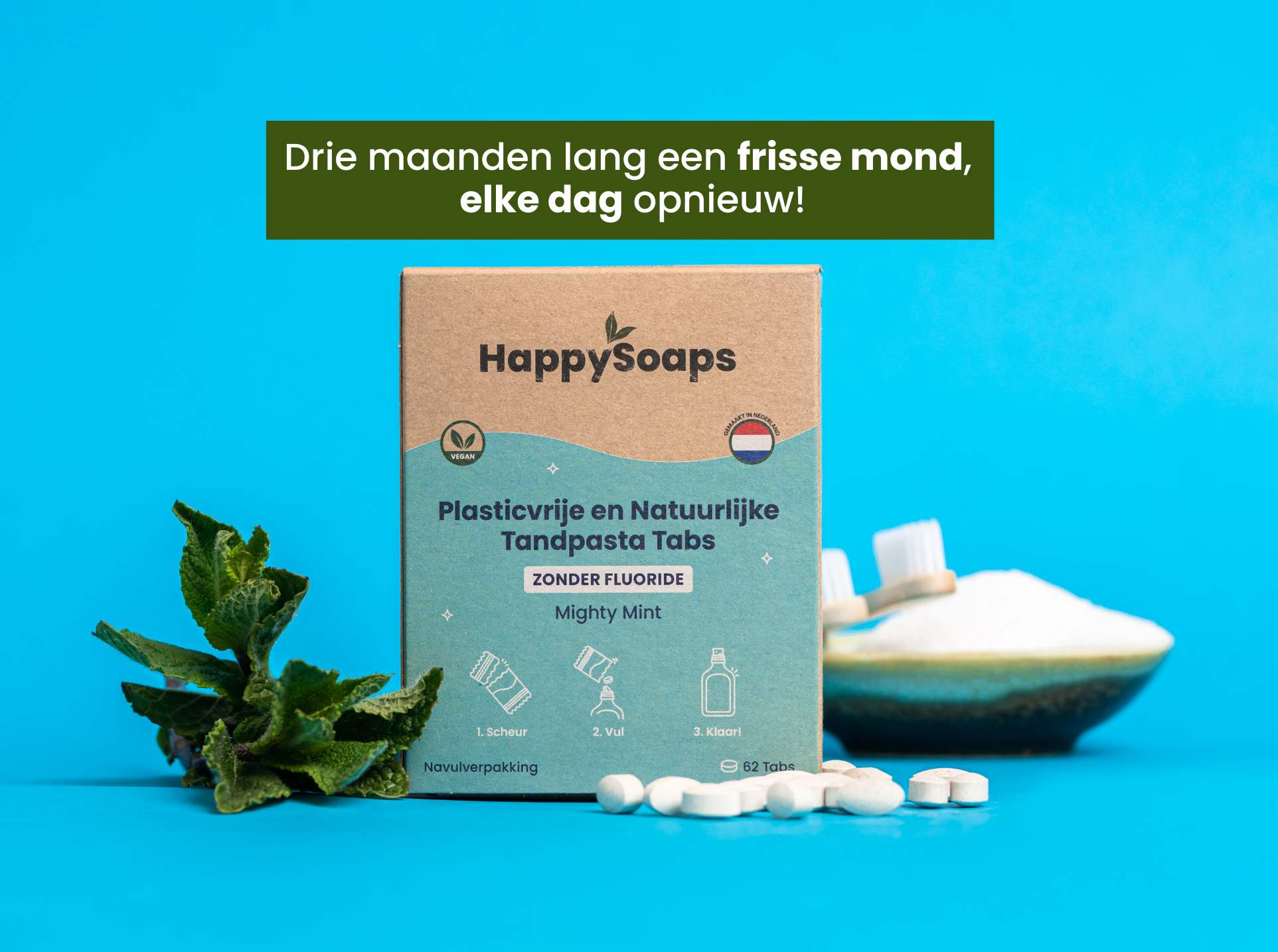 Kwartaalbox 3x Navulverpakking Tandpasta Tabs - Zonder Fluoride