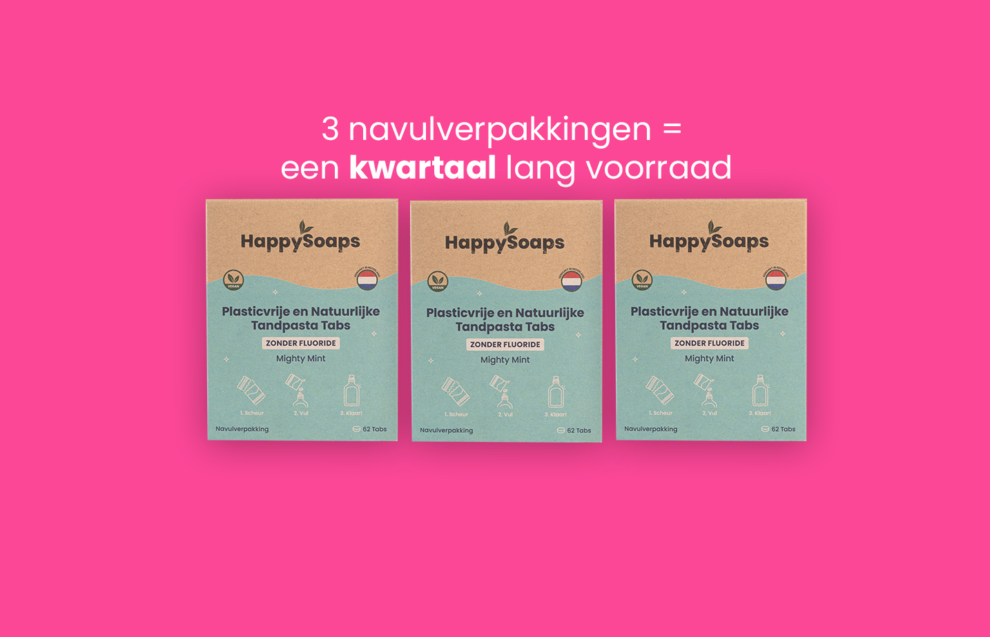 Kwartaalbox 3x Navulverpakking Tandpasta Tabs - Zonder Fluoride