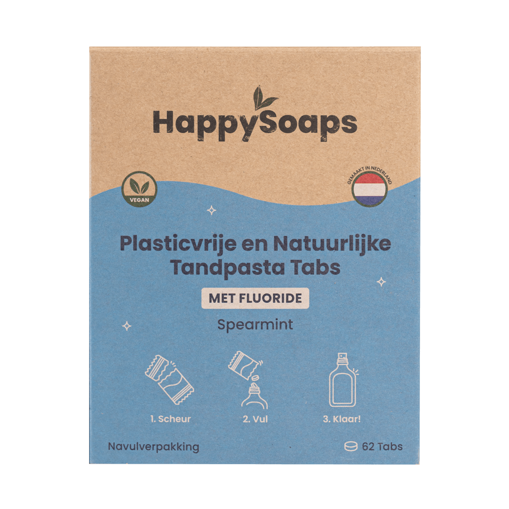Navulverpakking Tandpasta Tabs – Met Fluoride – Spearmint, HappySoaps NL