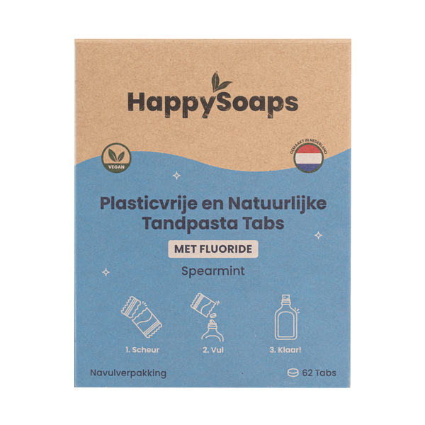 Navulverpakking Tandpasta Tabs – Met Fluoride – Spearmint, HappySoaps NL