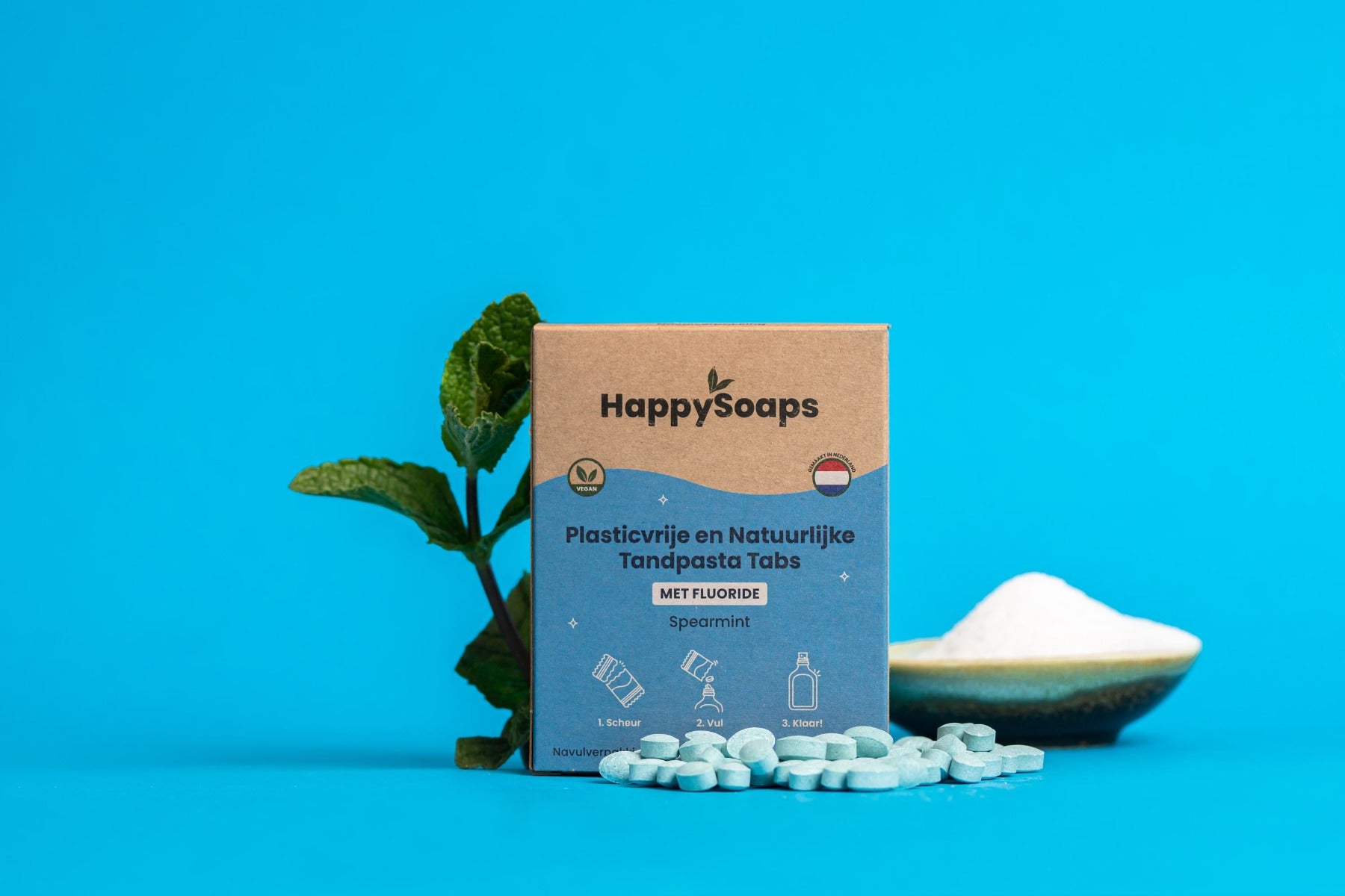 Navulverpakking Tandpasta Tabs – Met Fluoride – Spearmint, HappySoaps NL