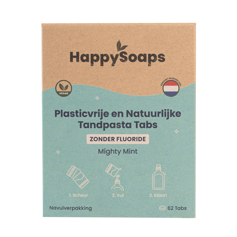 Navulverpakking Tandpasta Tabs – Zonder Fluoride – Mighty Mint, HappySoaps NL