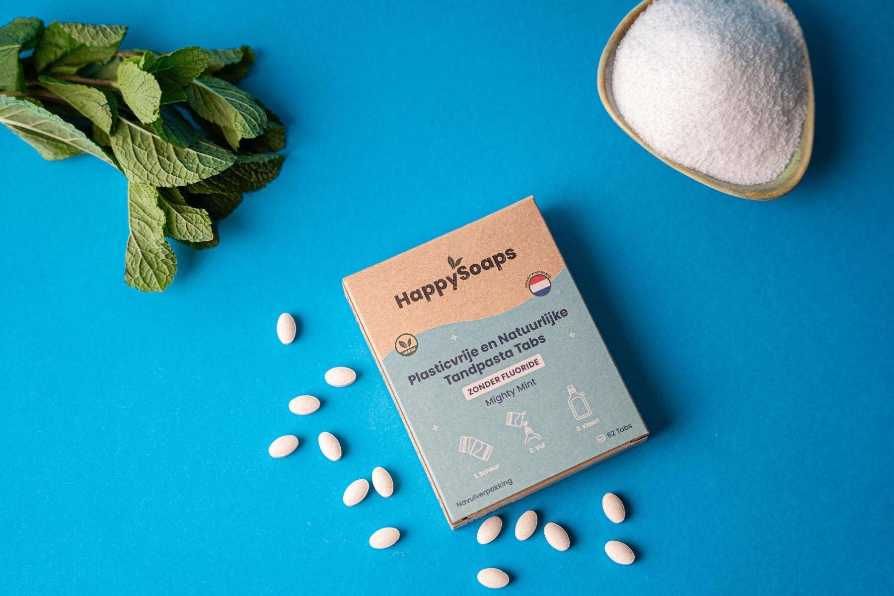 Navulverpakking Tandpasta Tabs – Zonder Fluoride – Mighty Mint, HappySoaps NL