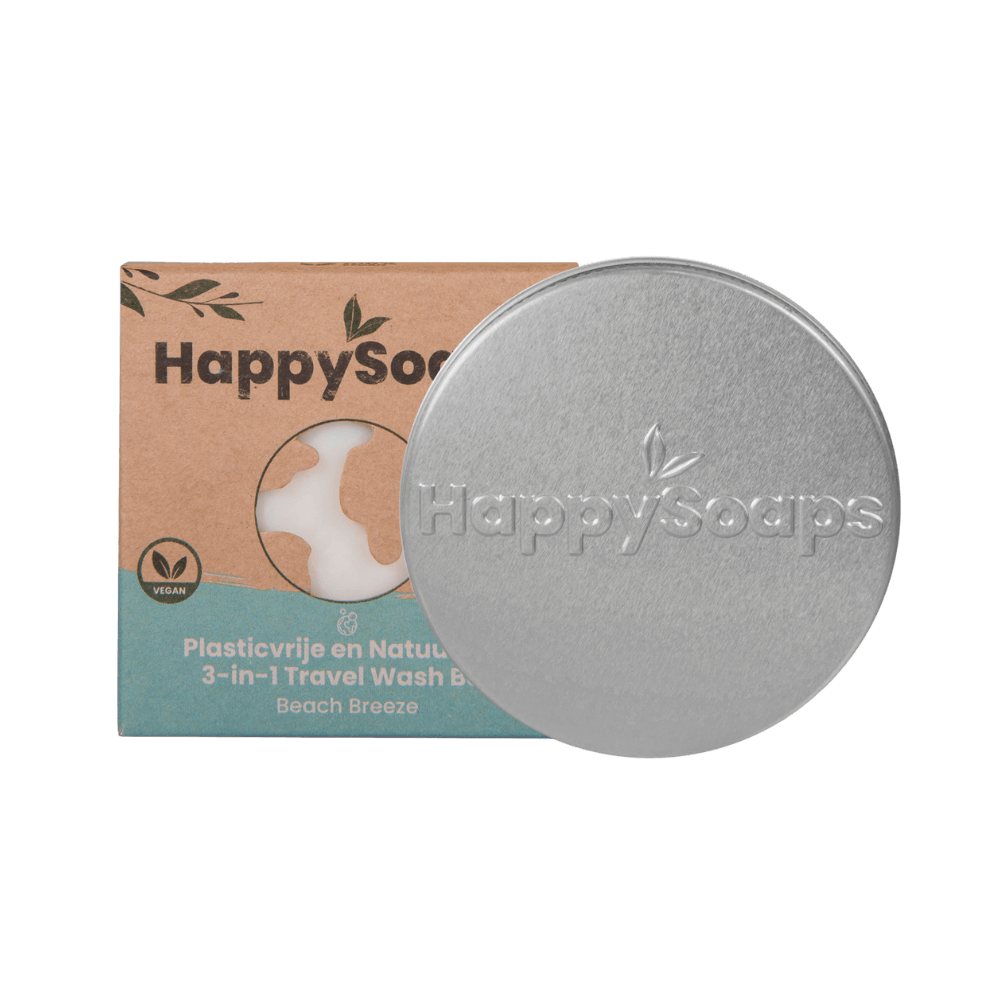 Bundel met 3-in-1 Travel Wash Bar en Reisblikje rond - HappySoaps NL