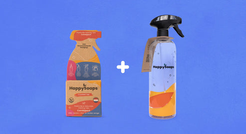 Bundel met Cleaning Tabs naar keuze en Fles van Gerecycled Plastic - HappySoaps NL
