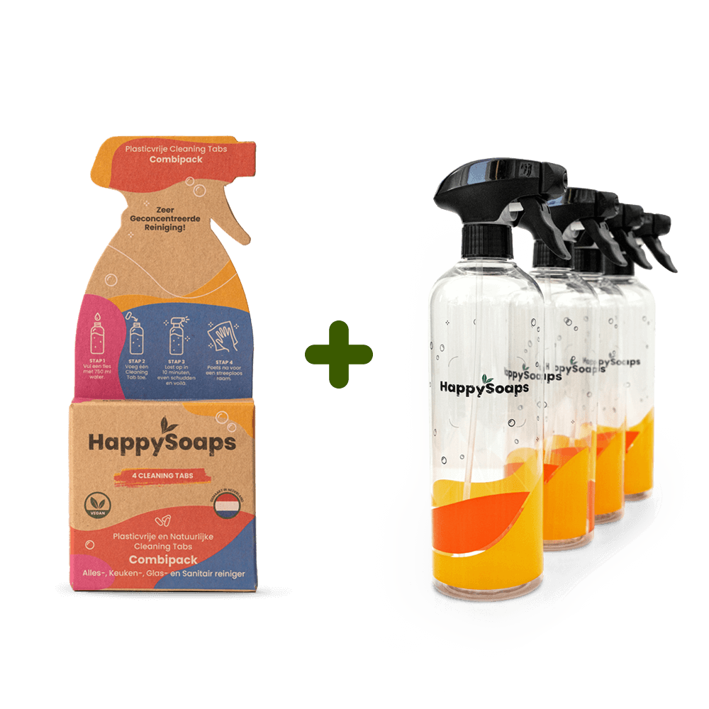 Bundel met het Cleaning Tabs Combipack en 4 Flessen van Gerecycled Plastic - HappySoaps NL