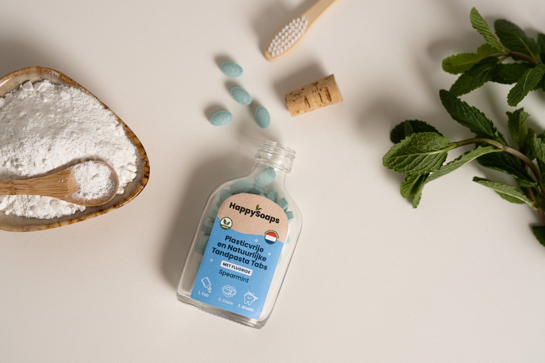 Tandpasta Tabs – Met Fluoride – Spearmint - HappySoaps NL